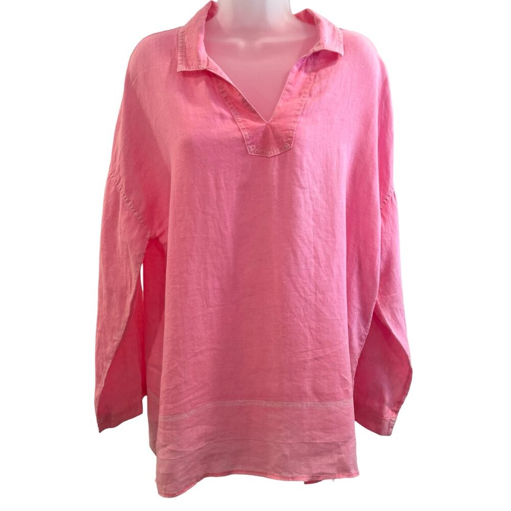 C&C California Pink Long Sleeve Linen Tunic Size Large